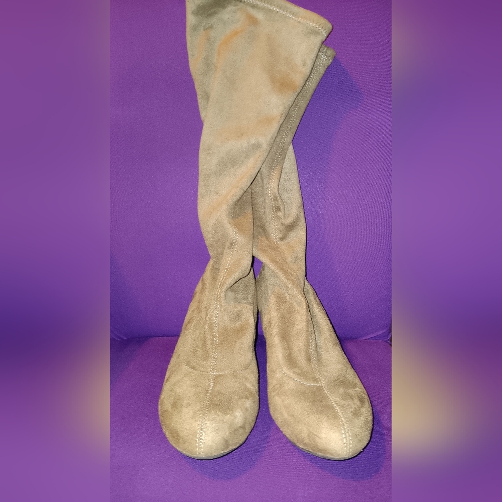 Nine West Taupe Suede Wedge Knee-High Boots